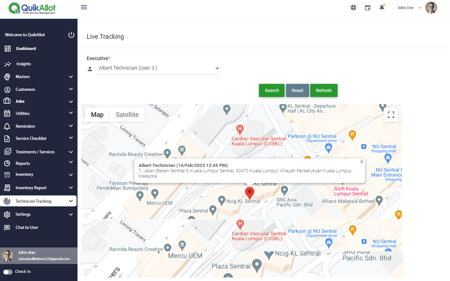 QuikAllot Technician Live Tracking